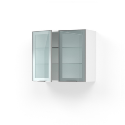 Meuble haut rangement 2 portes vitrées gris – H70 x L80 x P33