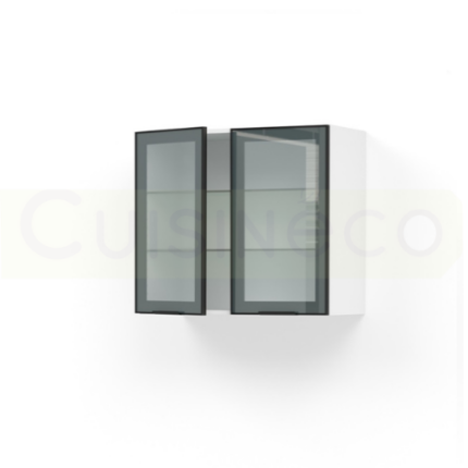 Meuble haut rangement 2 portes vitrées noir – H70 x L80 x P33