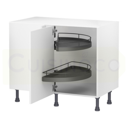 Meuble bas rangement retour d’angle 1 porte ouvrante + accessoire panier demi-lune – H70 x L100 x P58